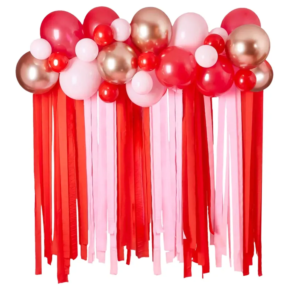 Ballongbåge med Streamers Röd/Rosa