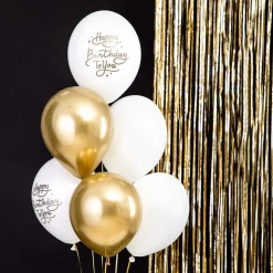 Ballonger Happy Birthday Guld/Vit