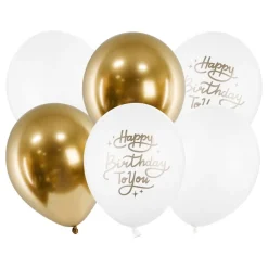Ballonger Happy Birthday Guld/Vit
