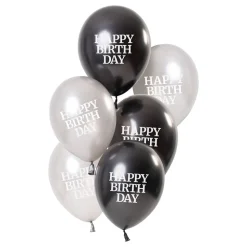 Ballonger Vit/Svart Happy Birthday