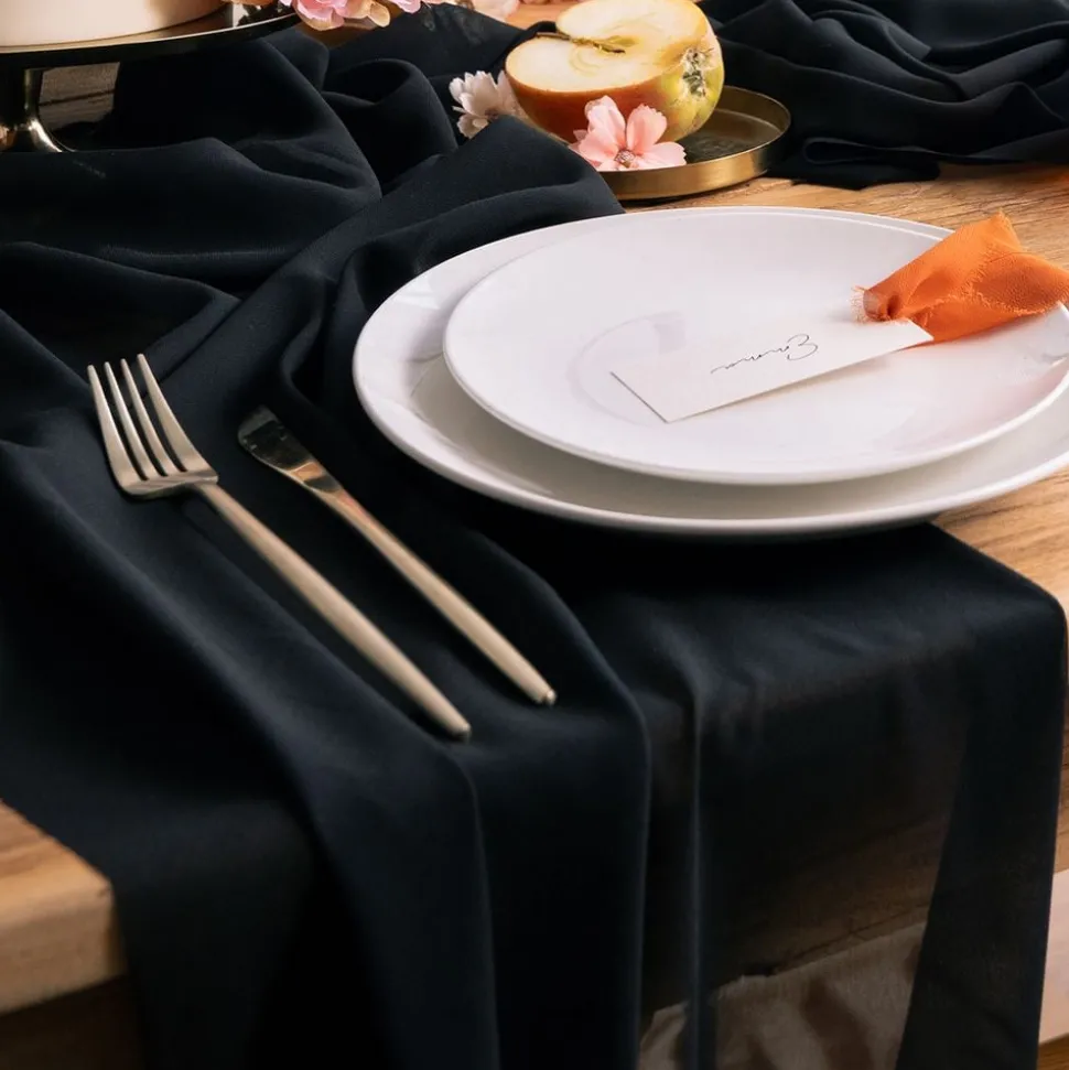 Bordslöpare Chiffong Svart