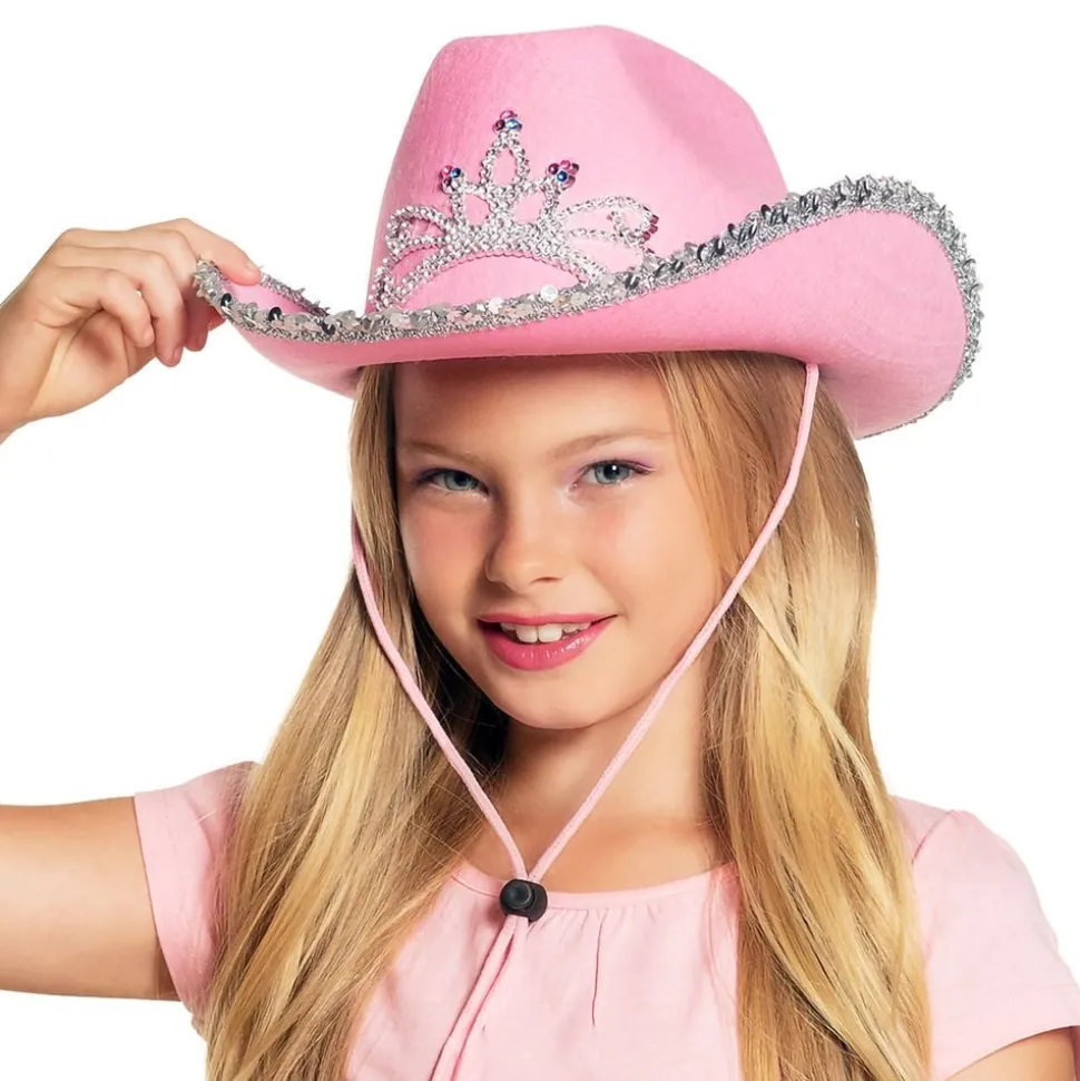 Cowboyhatt Rosa med Tiara för Barn