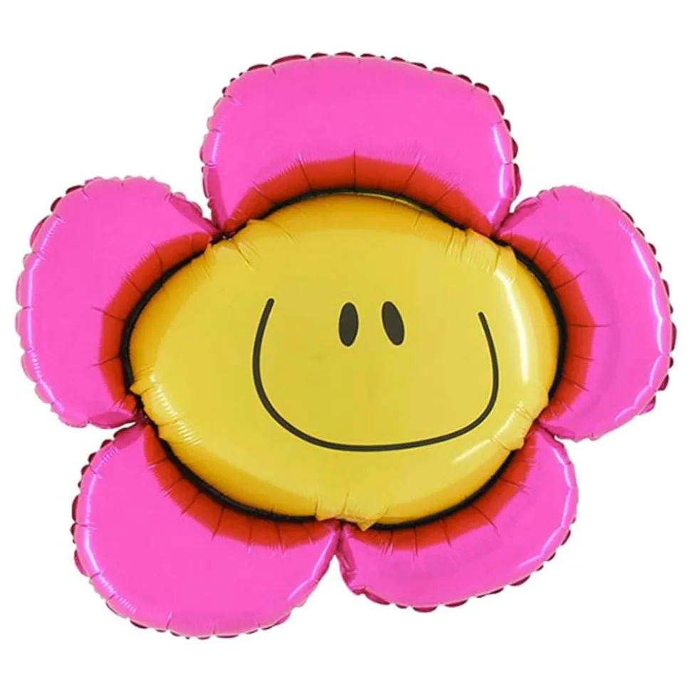 Folieballong Blomma Smiley Rosa
