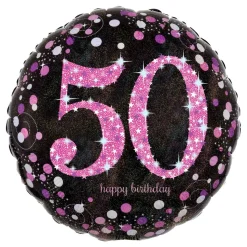 Folieballong 50 Happy Birthday Rosa Sparkling