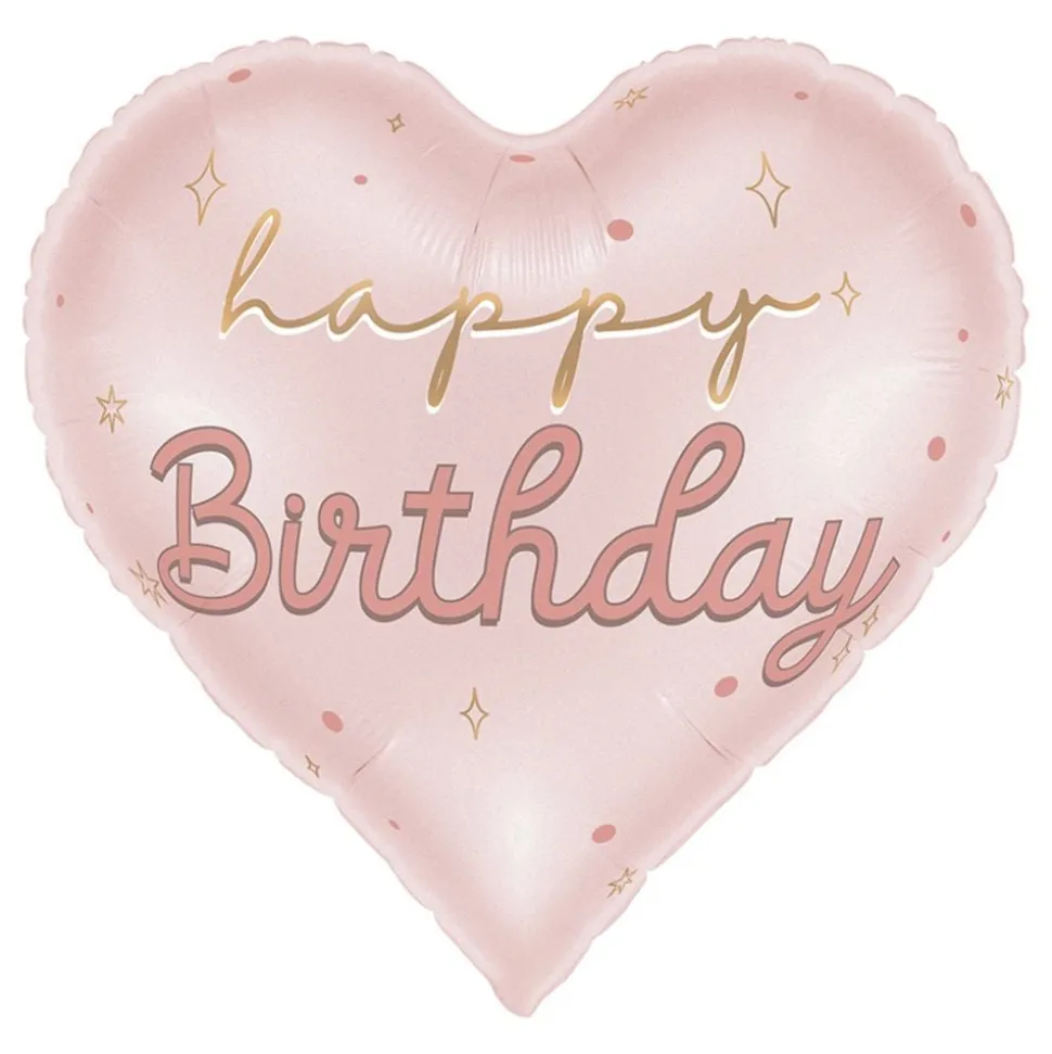 Folieballong Hjärta Happy Birthday Rosa Pastell