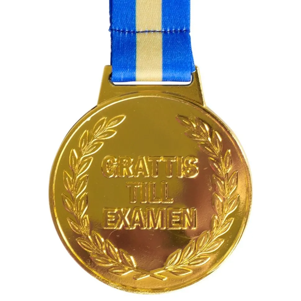 Guldmedalj Grattis Till Examen med Blågult Band