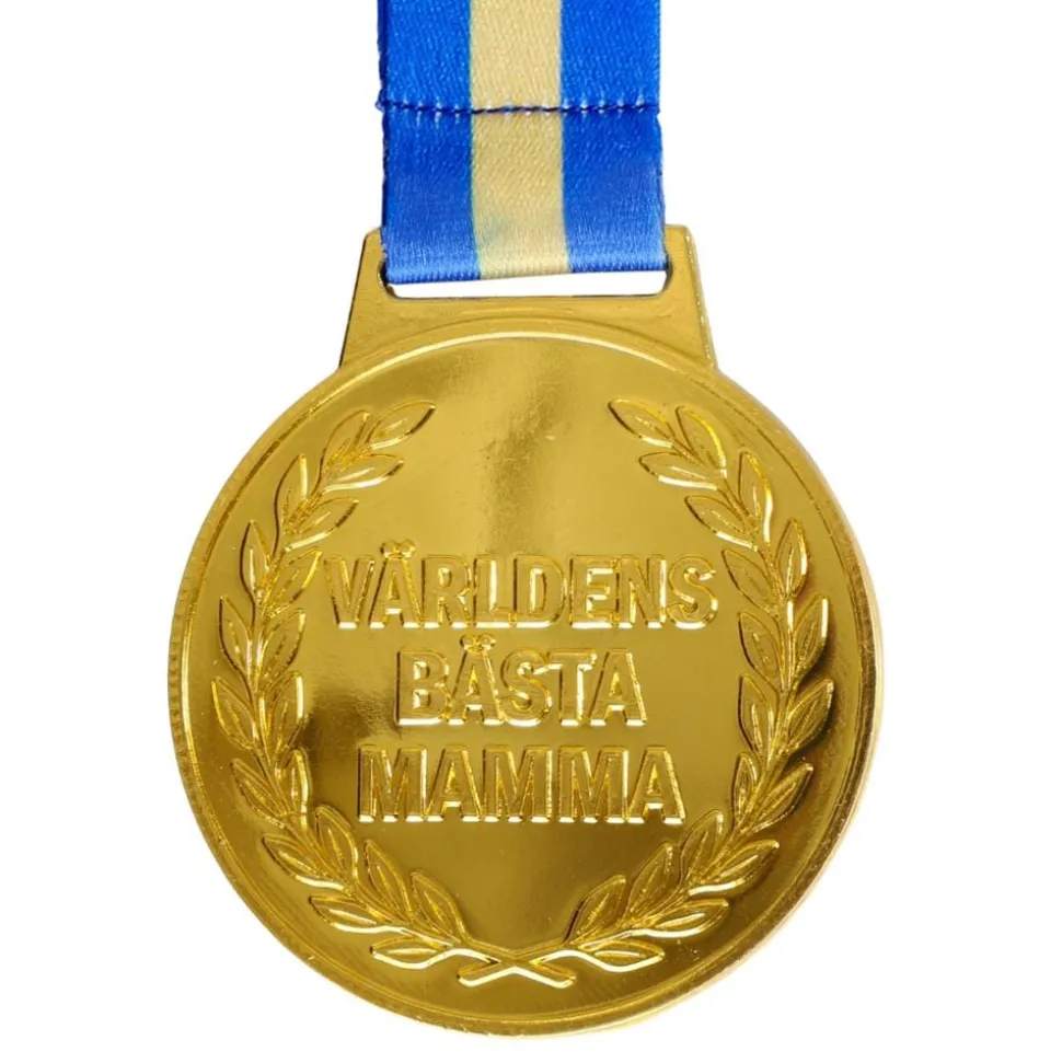 Guldmedalj Världens Bästa Mamma med Blågult Band