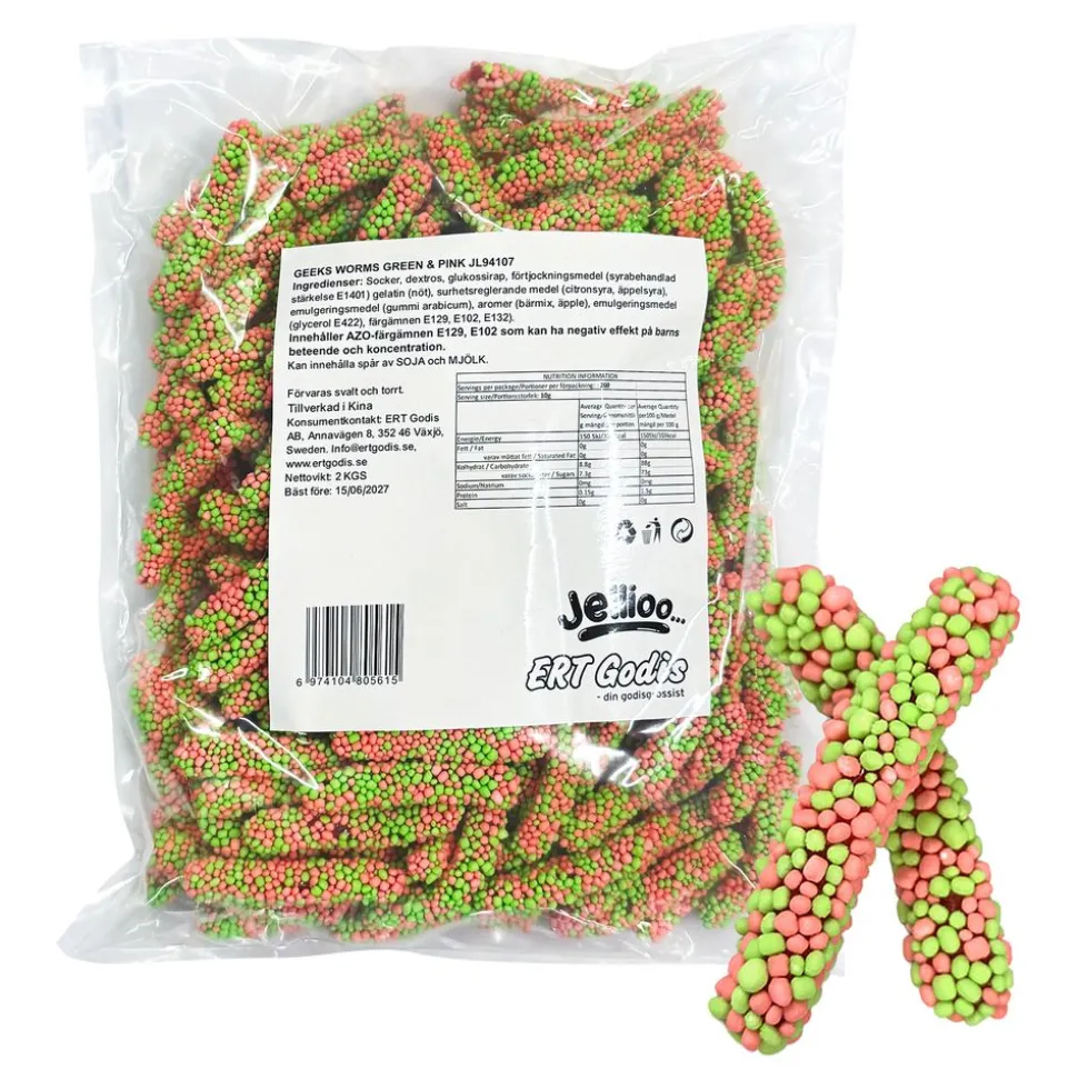 Jellioo Geeks Worms Green & Pink Storpack