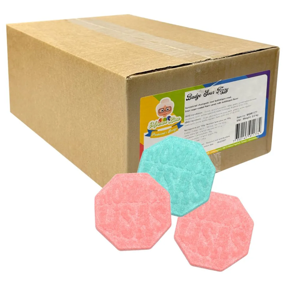 Mormor Lisas Badge Sour Fizzy Storpack