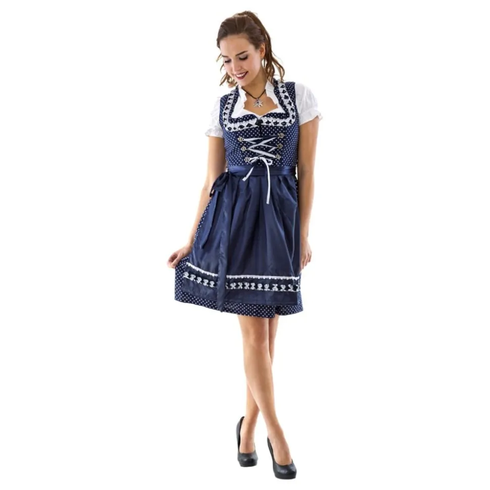 Oktoberfest Dirndl Blå/Vit Polka Dot Maskeraddräkt