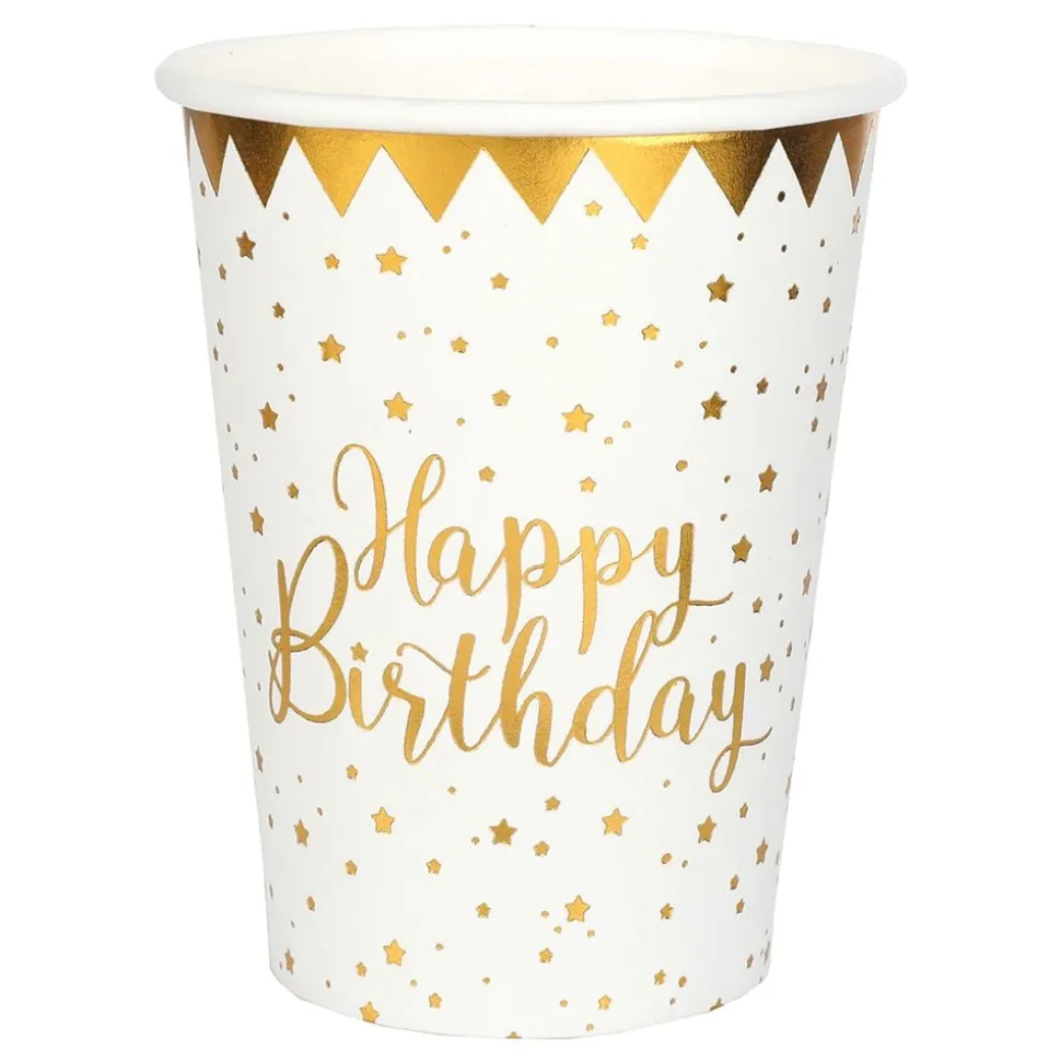Pappersmuggar Happy Birthday Guld/Vit