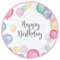 Papperstallrikar Happy Birthday Pastell