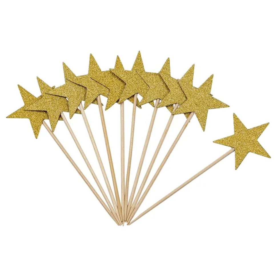 Partypicks med Glittriga Guldstjärnor
