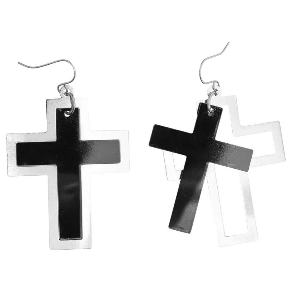 Örhängen Svart/Silver Kors