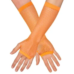 80-tals UV Fingerlösa Näthandskar Långa Neonorange