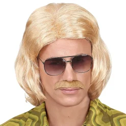 70-tals Dandy Blond Perukset med Mustasch