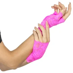 80-tals Fingerlösa Spetshandskar Rosa