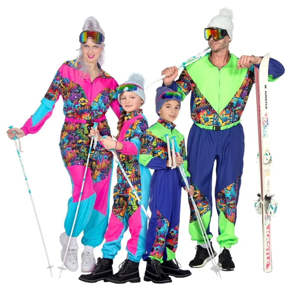 80-tals Skidoverall Rosa/Blå Barn Maskeraddräkt
