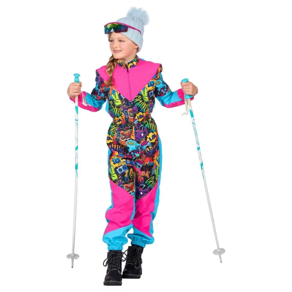80-tals Skidoverall Rosa/Blå Barn Maskeraddräkt