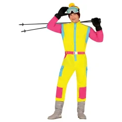 80-tals Skidoverall Rosa/Gul Herr Maskeraddräkt