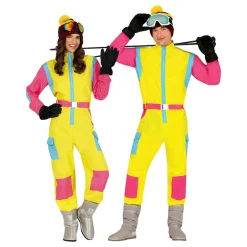 80-tals Skidoverall Rosa/Gul Herr Maskeraddräkt