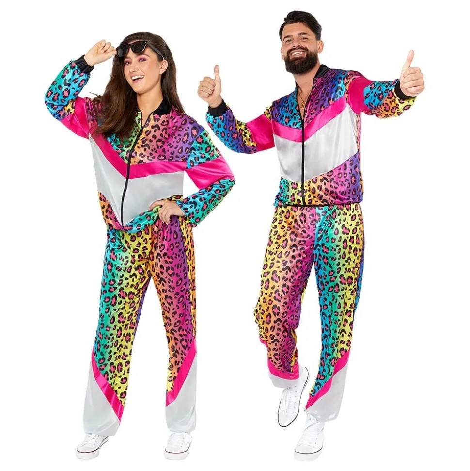 80-tals Träningsoverall Neon Leopard Maskeraddräkt