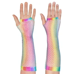 80-tals UV Fingerlösa Näthandskar Långa Regnbåge Neon