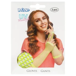 80-tals UV Fingerlösa Näthandskar Långa Neongula