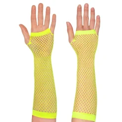 80-tals UV Fingerlösa Näthandskar Långa Neongula