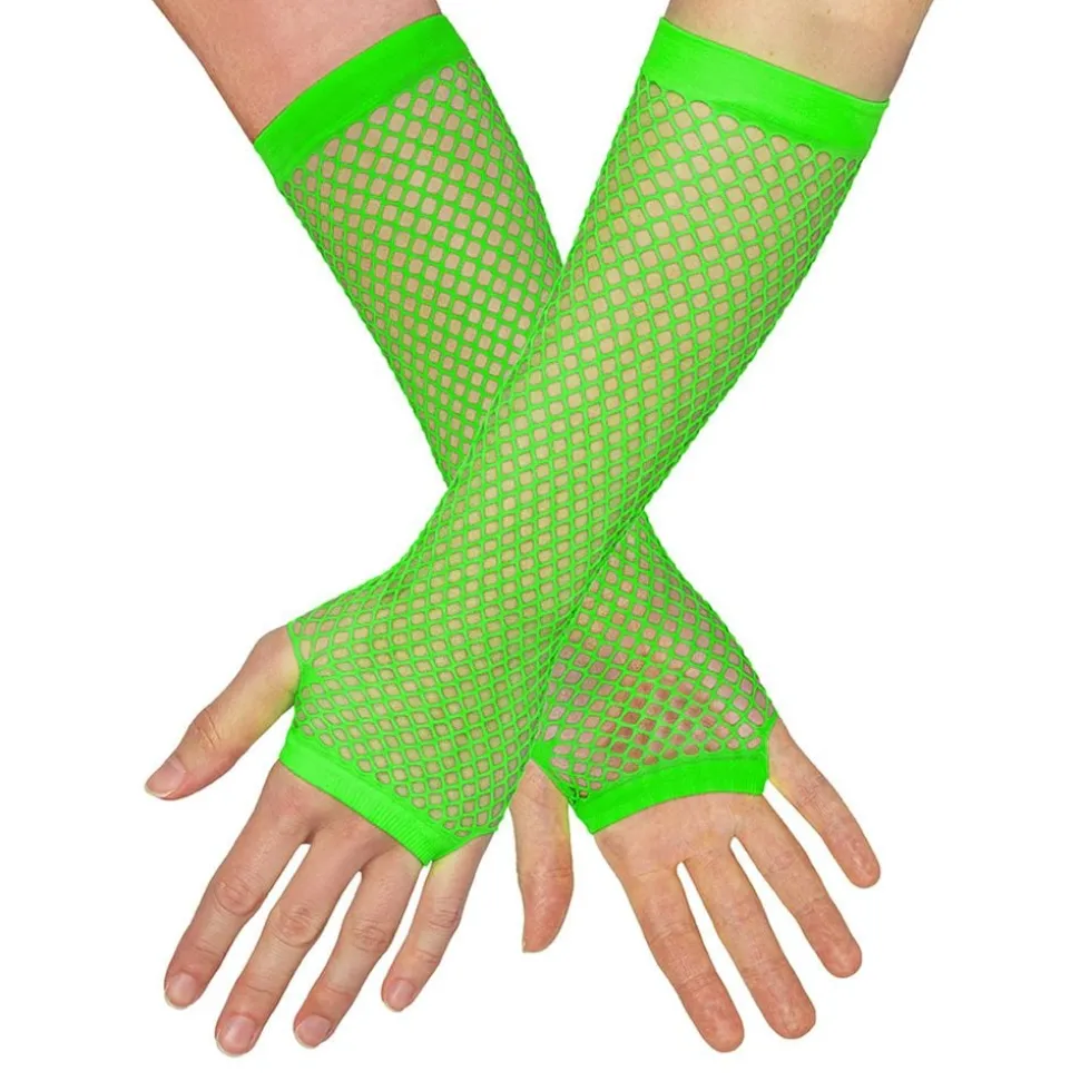 80-tals UV Fingerlösa Näthandskar Långa Neongröna