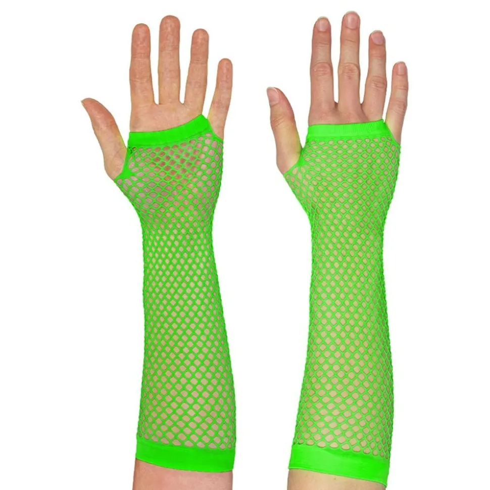 80-tals UV Fingerlösa Näthandskar Långa Neongröna