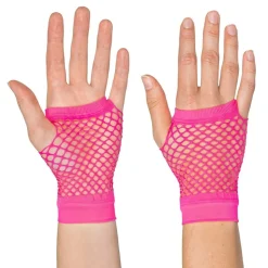 80-tals UV Fingerlösa Näthandskar Korta Neonrosa