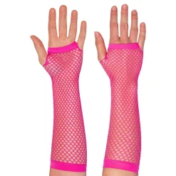80-tals UV Fingerlösa Näthandskar Långa Neonrosa