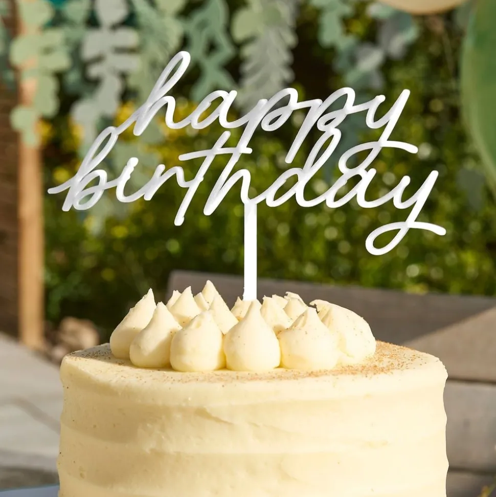 Tårtdekoration Happy Birthday Cream Botanic