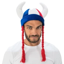 Vikingahjälm Blå/Röd/Vit med Flätor