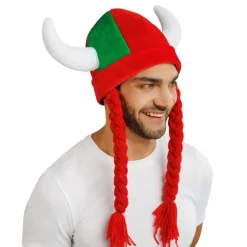 Vikingahjälm Röd/Grön med Flätor