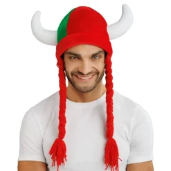 Vikingahjälm Röd/Grön med Flätor