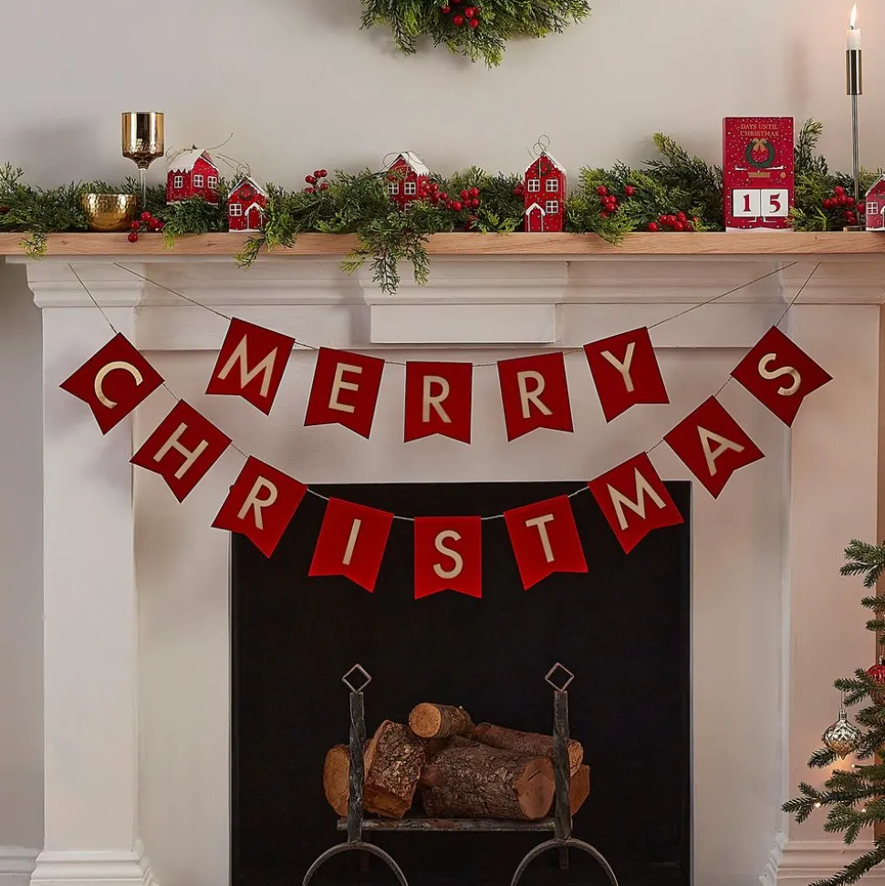Vimpelgirlang Merry Christmas Röd