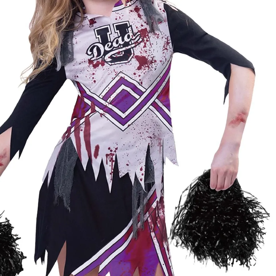 Zombie Cheerleader Svart/Lila Barn Maskeraddräkt