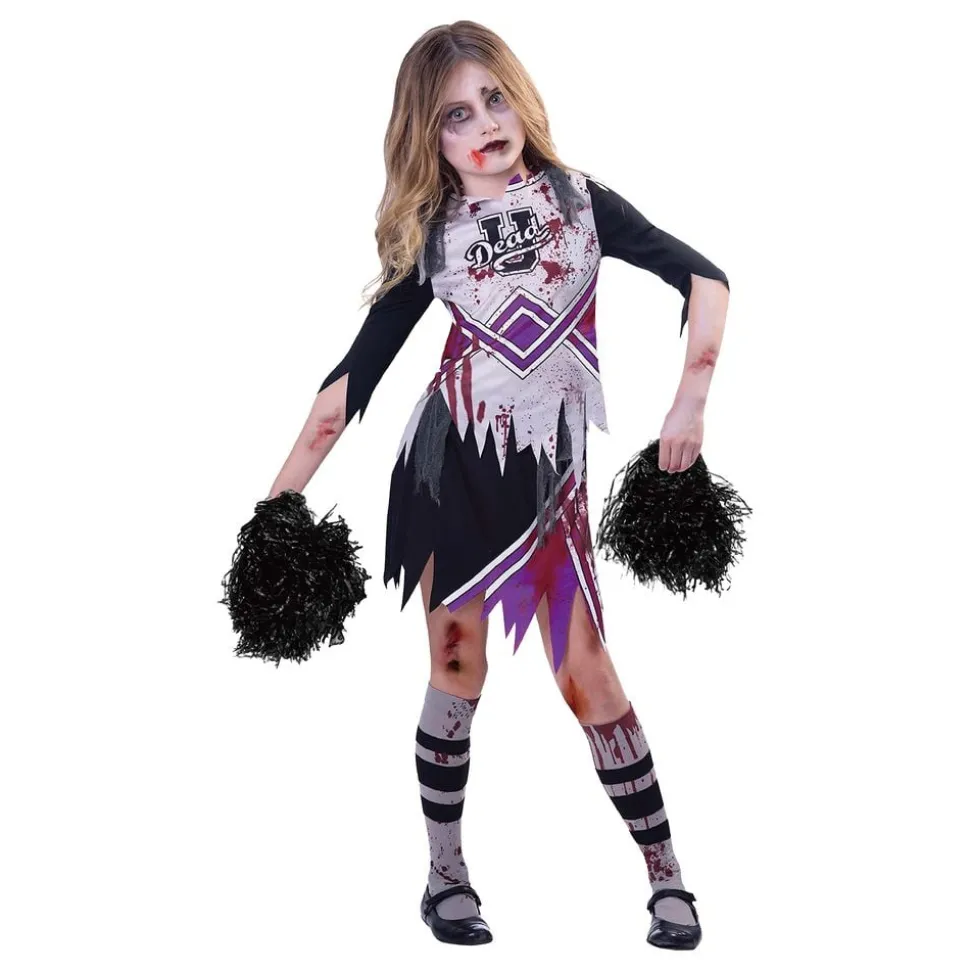 Zombie Cheerleader Svart/Lila Barn Maskeraddräkt