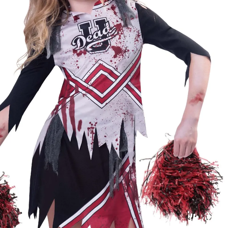 Zombie Cheerleader Svart/Röd Barn Maskeraddräkt