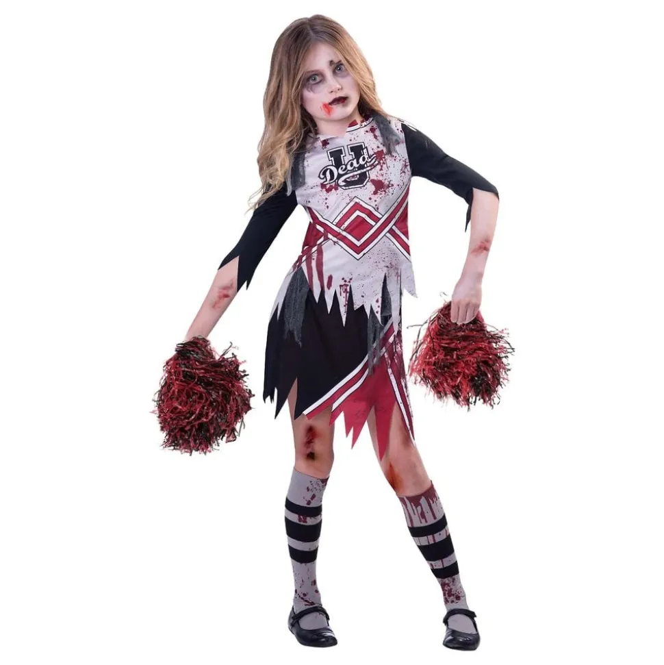Zombie Cheerleader Svart/Röd Barn Maskeraddräkt